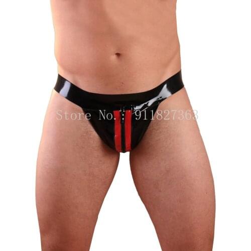 Free Shipping !!! HOT mens Sexy Boxer Briefs Latex Rubber Black Shorts Zip Striped