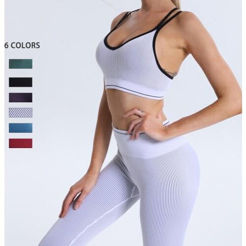 2Pcs/Set Seamless Leggings Tights Gym Clothes Running Shockproof Yoga Set Sport Fitness Suit Back Cross Bra+Gather Outfit 2021