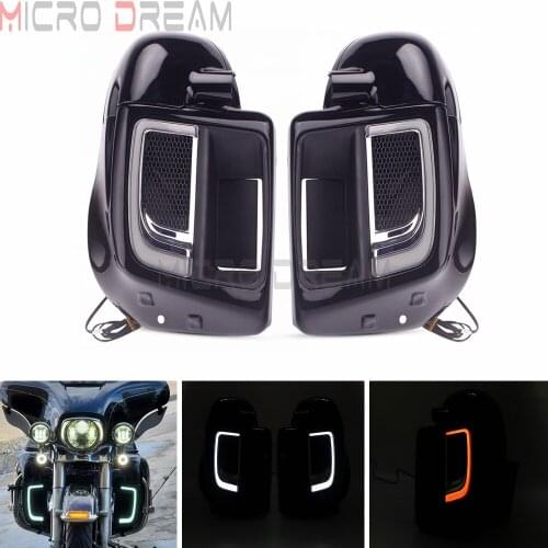 Motorcycle Lower Vented Leg Fairing Glove Box w/ LED Light for Harley Air-cooled Touring Electra Glide Trike FLHR FLHX 2014-2020
