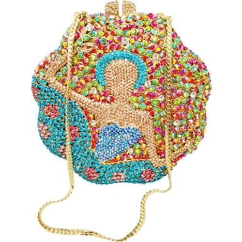 BoutiqueGG New Multicolor Pattern Ladies Day Clutches Handbags Floral Women Bags Luxury Red Crystal Diamond Wallet