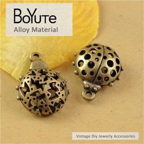 BoYuTe (10 Pieces/Lot)18*17MM Antique Bronze Plated Metal Pendant Coccinella Septempunctata Charms Diy Jewelry Accessories