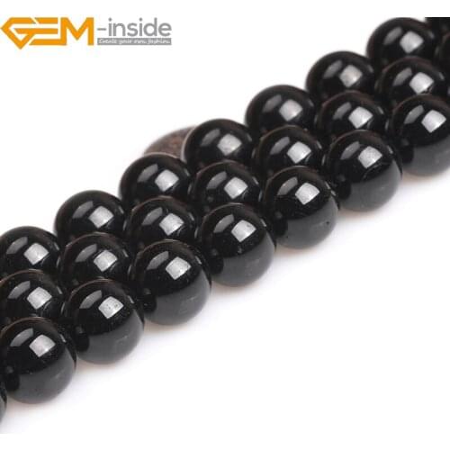 14mm GEM-inside Natual Black Round Shape Loose Beads For Jewelry Making Strand DIY 15 Inches Wholesale