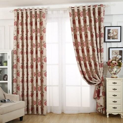 Floral Jacquard Modern Style Blinds Curtains for Living Room Golden Red Flowers Window Drapes