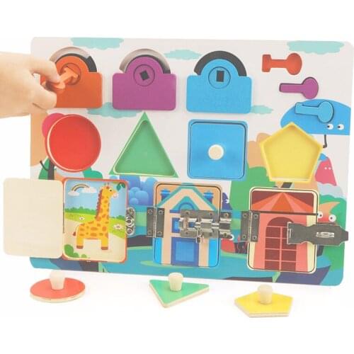 Children Unlock Wooden Toys Kindergarten Montessori Color Shape Cognitive Early Education Training Unlock Game Kids Fun Gifts