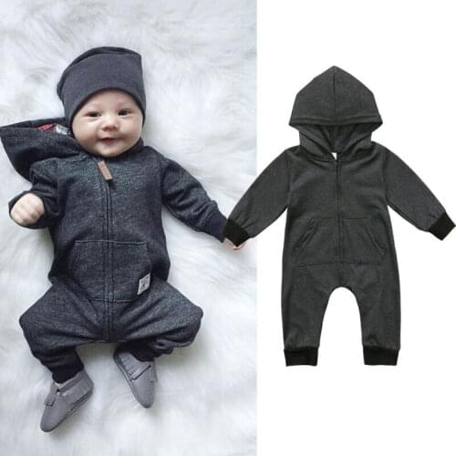 2020 Newborn Kids Baby Boy Girl Warm Infant Zipper Cotton Long Sleeve Romper Jumpsuit Hooded Clothes Sweater Outfit 0-24M
