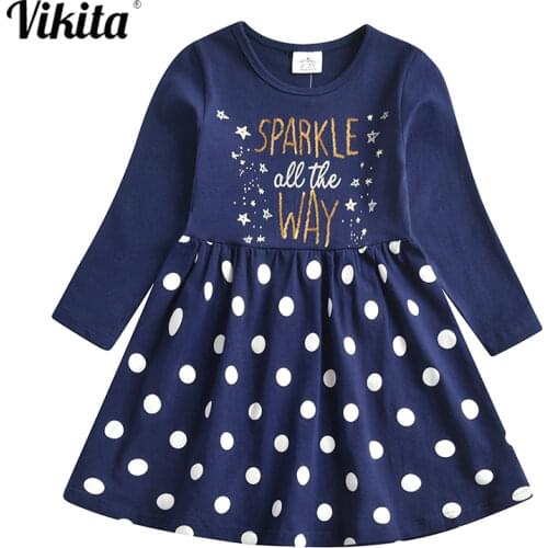 VIKITA Kids Christmas Dress for Girl Children Sequins Vestidos Kids Polka Dot Cotton Dress Girls Princess Casual Dresses