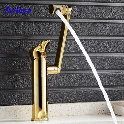 Dofaso luxury Bathroom Basin Faucet Gold Finish Brass Mixer Tap Tall torneiras para banheiro Hot and Cold Sink faucet Deck Mount