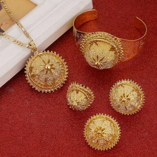 Ethiopian New Jewelry Sets Gold Color Eritrean Engagement Bride Wedding Habesha Luxury Jewelry Africa Sudan