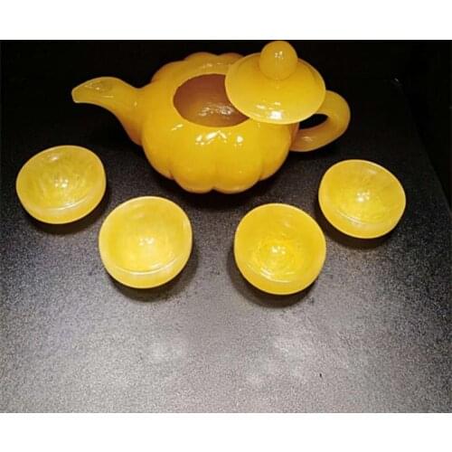 China handmade jade carving natural yellow jade Kungfu teapots and bowls