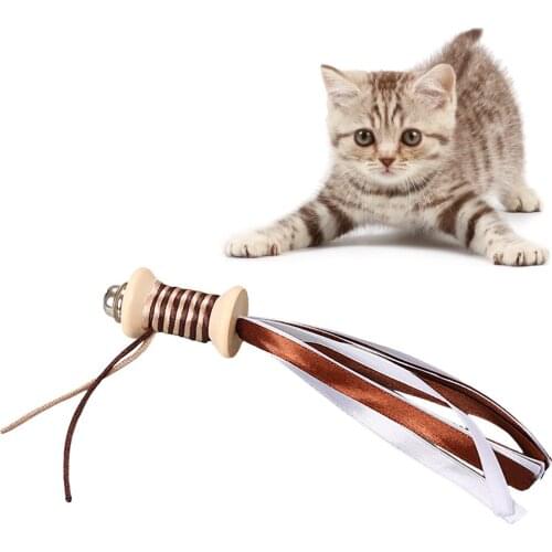 Cat Favors Cat Toy Vintage Creative Wooden Cat Teaser Toy Cat Ribbon Toy Cat Pet Bell Toy Pet Cat Supplies Accessories Hot Sale