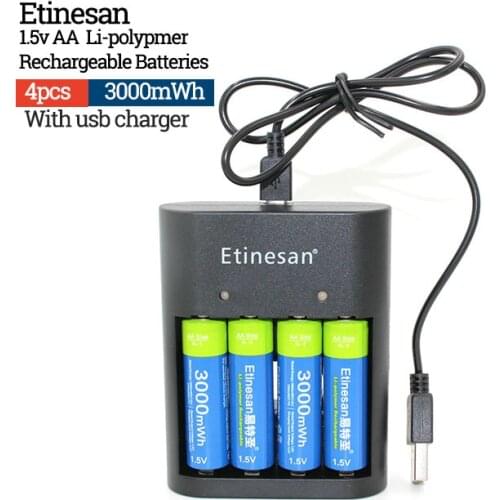 4pcs New Lifepo4 Lithium Li-ion 3000mWh AA Lli-polymer Rechargeable Batteries+1.5v AA AAA Charger