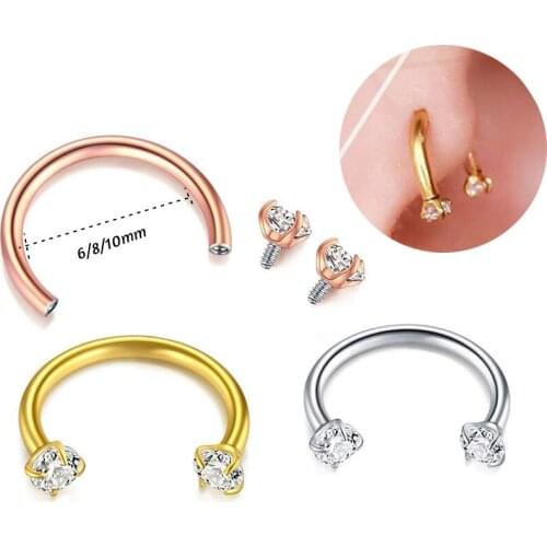 1Pair 1.2x6/8/10mm Punk Style Hoop Nose Ring Stainless Steel Ear Studs Hooks Bar Pin Nose Rings Body Piercing Jewelry For Men