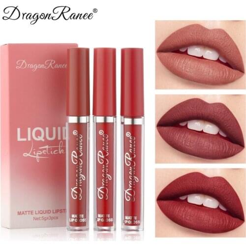 3PCS/Set Lipstick Set Girly Pink Matte Velvet Lip Glaze Milk Tea Bean Paste Orange Color 3 In 1 Lip Gloss Set Cosmetics TSLM1