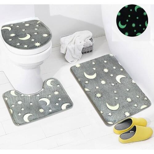 3 Pcs Set Washable Glow In The Dark Plush Flannel Velvet Bathroom Mat Floor Bath Rug Microfiber Non Slip Toilet Carpet Dropship