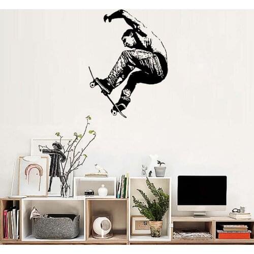 New Design Skateboarding Boys Wall Decals Childrens Bedroom Background Wall Decor Mural Self-Adhesive Vinyl Transfer Hot LC176