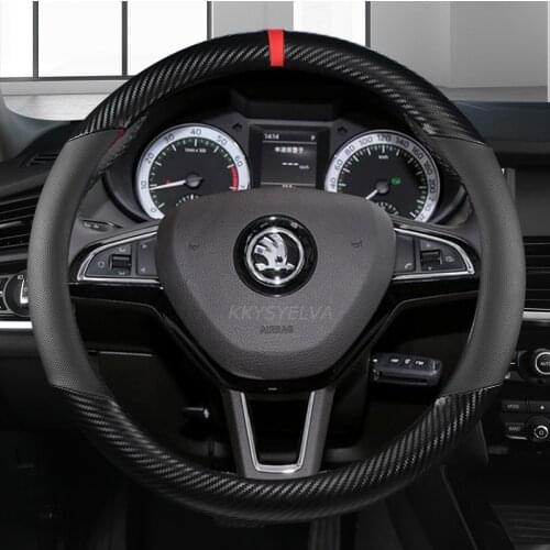 Carbon Fiber+ Leather Car Steering Wheel Cover for Skoda Octavia A5 A7 RS Octavia 2 3 Combi Auto interior Accessories