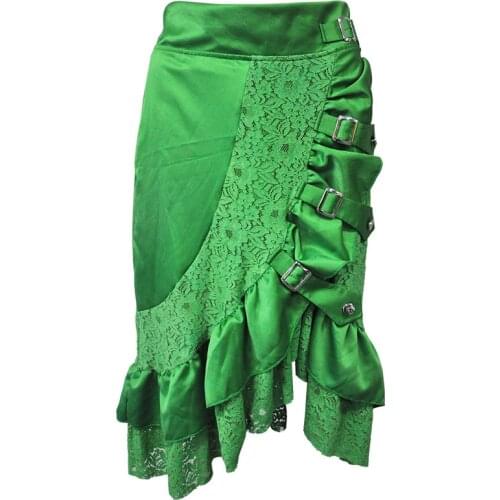 Front Buckle Ruffle and Lace Victorian Mid Skirt Black Gothic Skirts Women Burlesque Skirt Matching Corset Steampunk Clothing