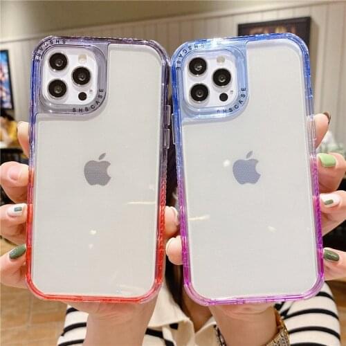 Transparent Gradient 3 In 1 Phone Case For iPhone 11 12 Pro Max XS X XR Max 7 8 Plus 12Pro Clear Soft TPU Shockproof Back Cover