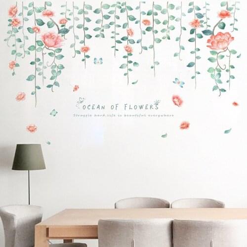Romantic Flower Vine Wall Sticker For Bedroom Living Room Decor Quality Wallpaper Decals Background Mural Art Posters DIY Gift