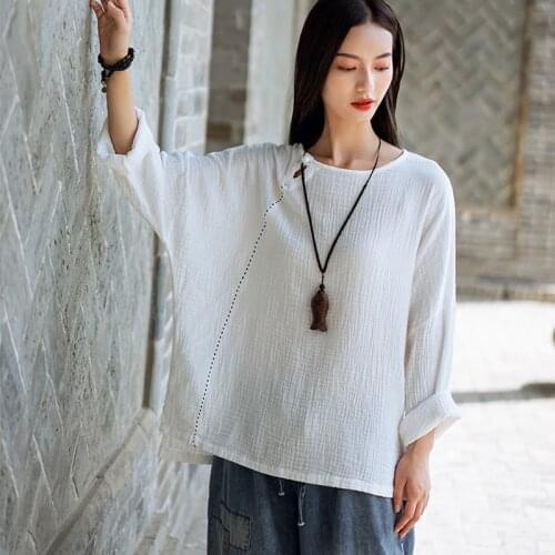 Spring and summer 2020 new oversize shirt female long sleeve bottomed T-Shirt cotton linen Tops for women