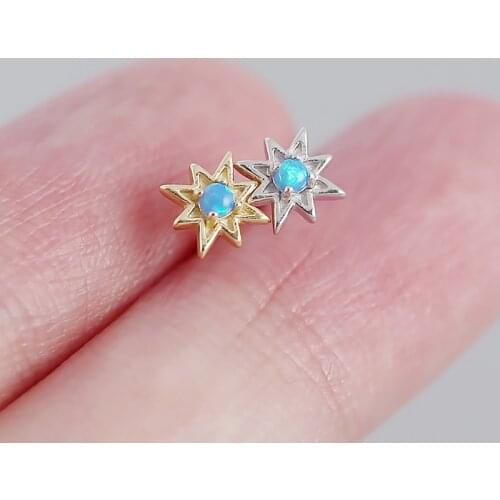WTLTC Real 925 Sterling Sliver Mini Star Stud Earrings for Women Blue Color Opal Stone Studs Earrings Chic Tiny Post Earrings