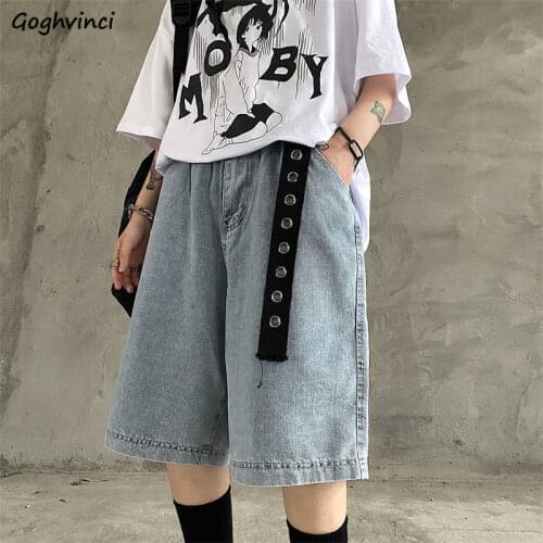 Shorts Women Loose Summer Couples Cool Denim Trousers Harajuku Blue Knee-length Unisex High Street Washed Hip-hop Trendy Leisure