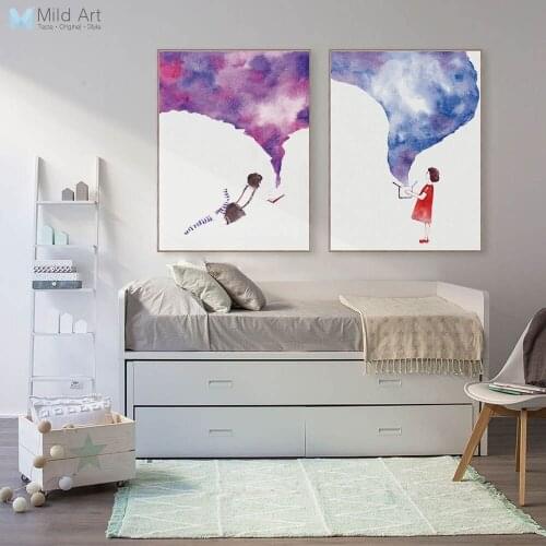Modern Watercolor Boy Girl Fantasy Poster Nordic Baby Kid Living Room Wall Art Print Picture Home Decor Canvas Painting Custom