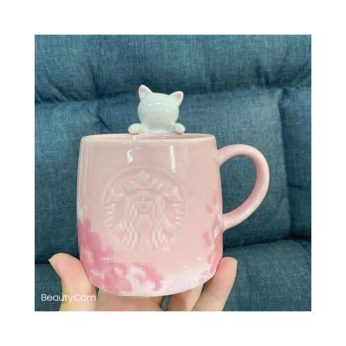 Star Home Style Cup 2021 Purple Pink Cherry Blossom Viewing Cat Mug Gift Cute Gift Girlfriend Ceramic Mug