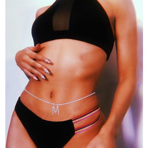StoneFans 26 Letter Waist Chain for Women Jewelry Belt Sexy Pendant Fashion Rhinestone Crystal Body Chain Jewellery Top Bikini