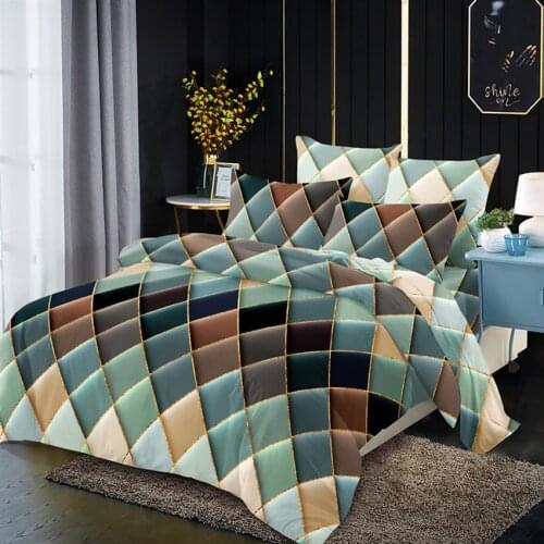 Gilt Lines 3 In 1 Geometric Bedding Set Plaid Pillowcases Comforter Cover Bedding Bag Bedclothes ( No Filler/Sheet Inside )
