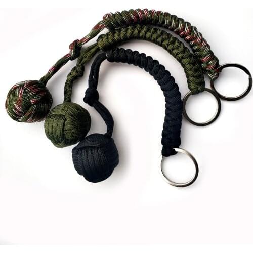 Outdoor Security Protection Black Monkey Fist Steel Ball For Girl Bearing Self Defense Lanyard Survival Key Chain Broken Windows