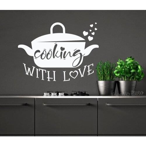Cooking With Love Quote Wall Decal Kitchen Wall Decals Vinyl Lettering Stickers Poster Home Decor Living Room Kitchen G885