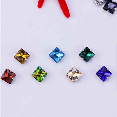 All Size Sew on Square Glass Crystal Rhinestones Strass Sewing Stone with Silver Base Hollow Claws for Wedding Decoration/dress