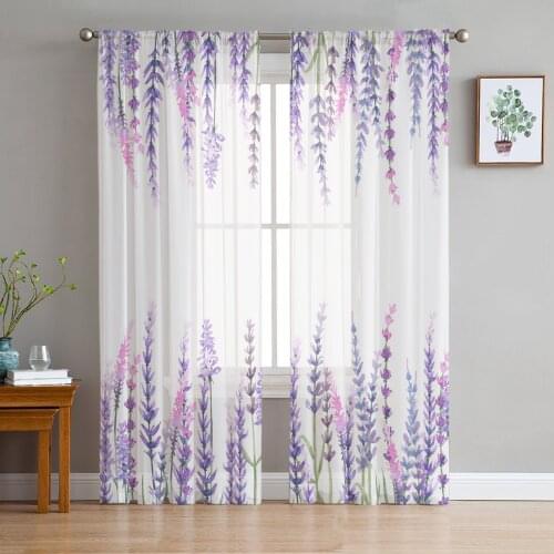 Plant Purple Lavender Watercolor Flower Sheer Curtains for Living Room Modern Voile Curtain Bedroom Tulle Curtains Window Drapes