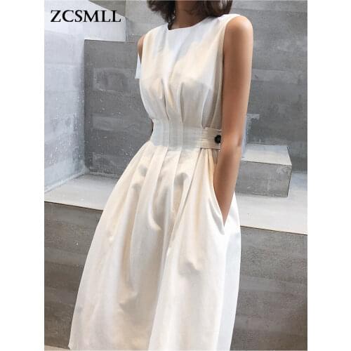 ZCSMLL 2021 Women White Dress Black Fashion Elegant Party O-neck Sleeveless Vestido Tank Sundress Female 2021 spring summer