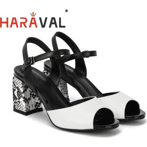 HARAVAL Women Sandals Shoes High Heel Genuine Leather Serpentine Elegant Fashion Factory Sale Buckle Strap Shoes SheepskinB29