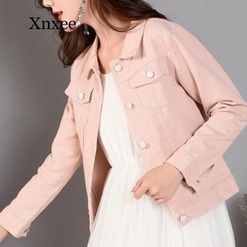 Women Short Denim Jackets Autumn Casual Long Sleeve Basic Short Jean Jacket Vintage Korean Harajuku Coats Pink Pocket Vintage