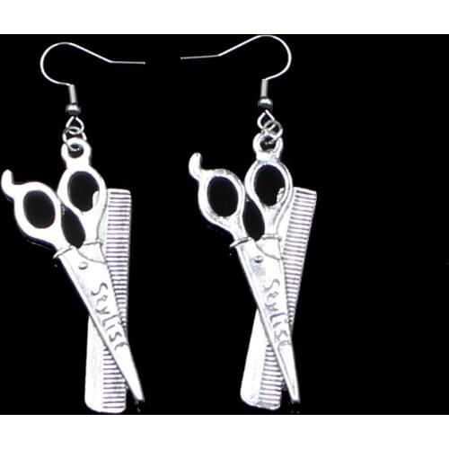 Fashion Handmade Simple Design 24*53mm Barber Scissor Comb Drop Earrings For Women Gift Fashion Jewelry Cute Small Object