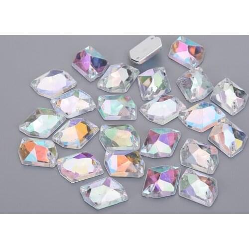 14*17mm Ice shape 30pcs Glitter Crystal Acrylic Sew On Rhinestones Flatback Sweing Beads Diy For Garment