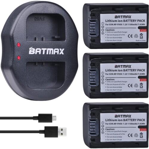 3pcs NP-FH50 Camera Battery +USB Dual Charger for Sony A230 A330 A290 A380 A390 HDR-TG1E TG3 TG5 TG7 DSC-HX1 DSC-HX200
