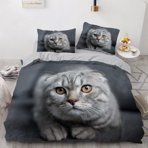 3D Bedding Sets Duvet Quilt Cover Set Comforter Bed Linen Pillowcase King Queen 173*230cm Size Dogs Pet Dog Cat Gray Design