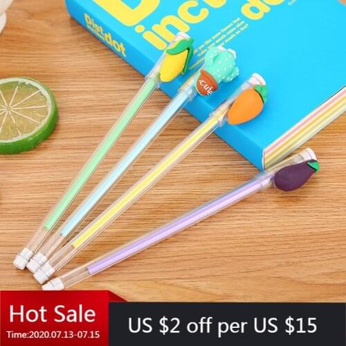 40 Pcs Creative Cartoon Simulation Vegetable Neutral Pen Stationery Transparent Pole Office Supplies Waterborne Signature Pen