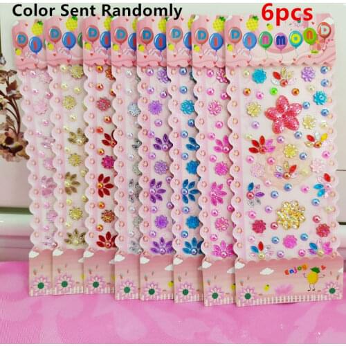 6PC Self Adhesive Glitter Flower Crystal Gems Jewel Diamond Sticker Rhinestone Strip Scrapbooking DIY Decal Color Sent Randomly
