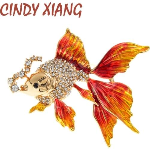 CINDY XIANG New Gold Fish Brooches For Women Cute Animal Rhinestone Design Brooch Pin Enamel Jewelry Gifts Vintage Accessories