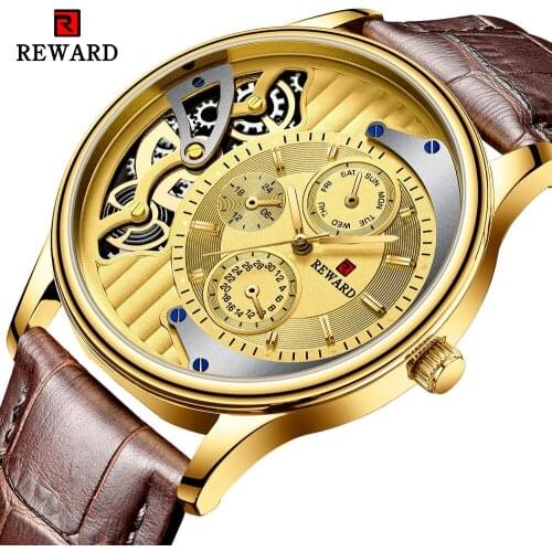 REWARD Top Brand Luxury Watches Mens Hollow Decoration Big Dial Watch Men Waterproof Quartz Wristwatch Sports Relogio Masculino