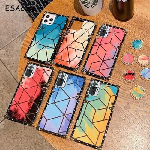 Diamond Ring Holder Cover For Xiaomi Redmi Note 10 9 Pro Max 10S 9S Power 9T Gradient Watercolor TPU Case For Redmi K40 K30 Pro