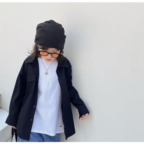 Childrens Shirt 2021 Autumn New Girls and Boys Japanese Style Loose Solid Color Tooling Long Sleeve Shirt Teenagers Shirt