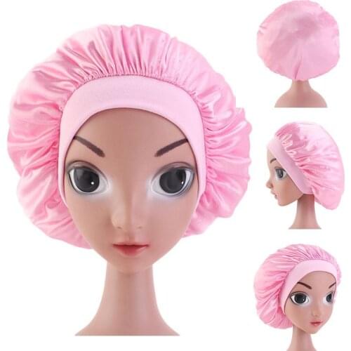 Baby Silky Satin Solid Wide-brimmed Sleeping Hat Girl Night Sleep Cap Hair Care Bonnet Nightcap For Children Unisex Cap bonnet