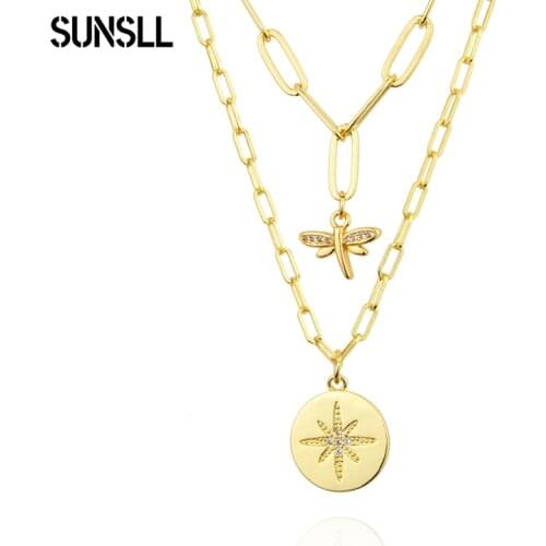 SUNSLL Star Dragonfly Double Necklace For Women Clavicle Zircon Women Necklace Birthday Gift Pendant Fashion Jewely Accessories