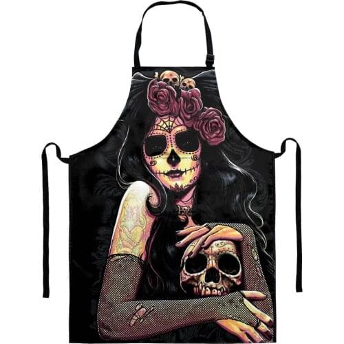 Kitchen Adjustable Apron Skull Day of the Dead Gothic Girls Polyester Anti-oil Waterproof Women Home Cooking Personalise Apron
